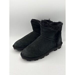 Womens Black Suede & Faux Fur Ankle Boots Size 7